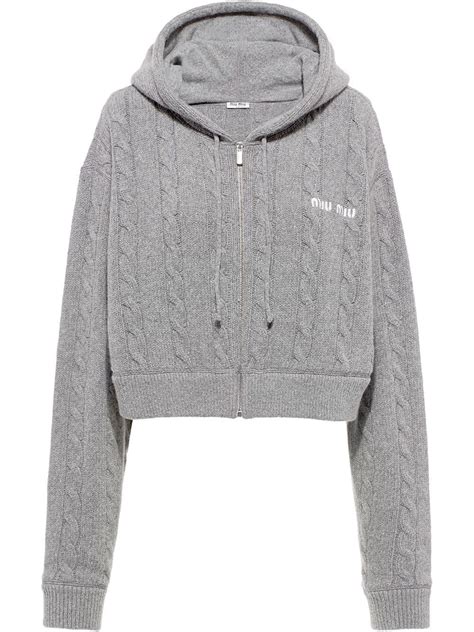 miu miu hoodie grey|Grey Wool And Nylon Knit Hoodie .